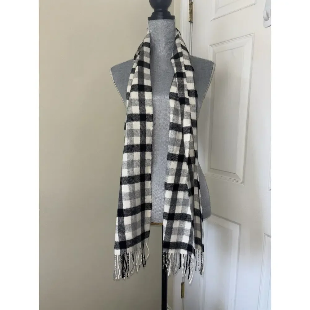 Peruvian Link 100% Baby Alpaca Gray White Plaid Fringe Scarf